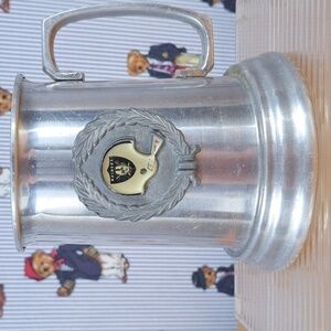 Vintage 80s Oakland Raiders tankard aluminum clear bottom NFL memorabilia mug